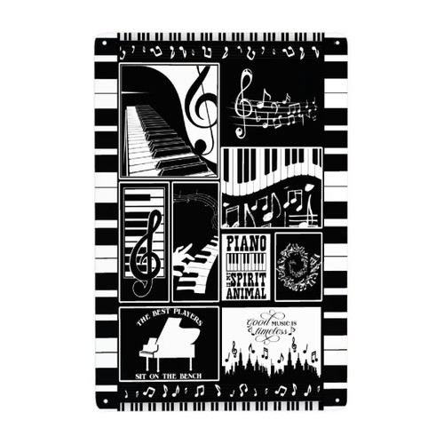 HORSESBLANKET Piano Music Vintage Aluminum Metal Poster Sign Decor Metal Tin Sign For cafe Home Retro Club Bar Bathroom Poster Wall Art & Decor Gift 8x12 inches