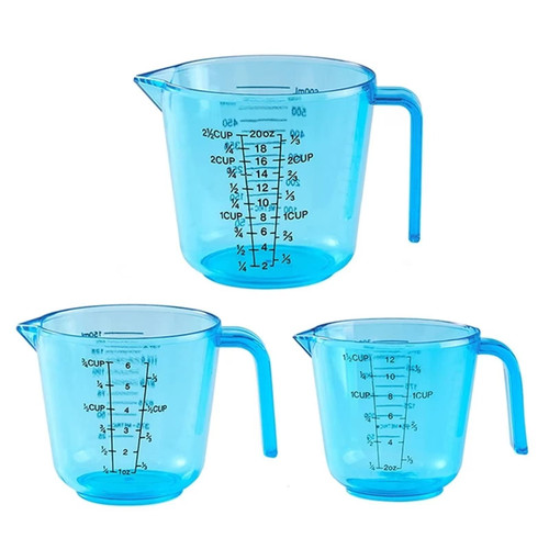 Typutomi 3pcs Plastic Measuring Cup Set, Stackable Clear Measuring Jug Graduated Liquid Cup for Cooking, Baking,Lab(Blue,6oz&12oz&20oz)