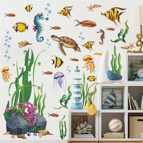 WOHAHA Ocean Wall Stickers for Bathroom, Sea Turtles Coral Fish Under The Sea Wall Decals Sea Life Animals Wallpaper Removable Waterproof Peel and Stick Kids Boys Nursery Classroom Playroom Wall Art WOHAHA Ocean Wall Stickers for Bathroom, Sea Turtles Coral Fish Under The Sea Wall Decals Sea Life Animals Wallpaper Removable Waterproof Peel and Stick Kids Boys Nursery Classroom Playroom Wall Art
