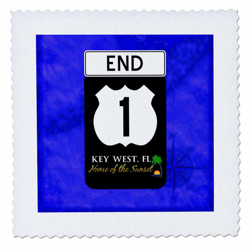 3dRose HWY A1A Sign for Key West Over a Nautical map of The Florida... - Quilt Squares (qs_350664_4)