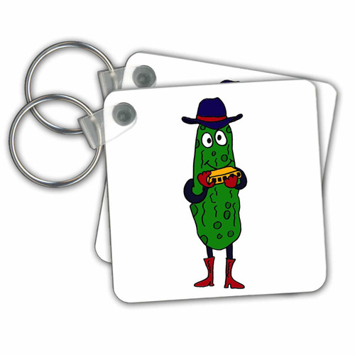 3dRose Key Chains Funny Pickle Playing the Harmonica (kc-196091-1)