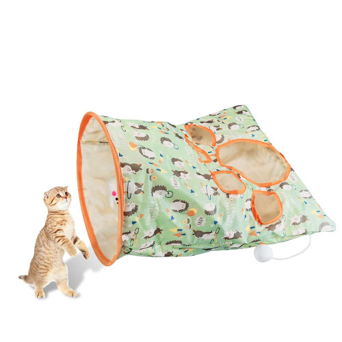 Cat Tunnel Bags for Indoor Cats, 2024 New Pet Cat Play Tunnel Toy, Collapsible Interactive Cat Drill Bag Pet Toy with Plush Ball Cat Self Interactive Toys (Green)