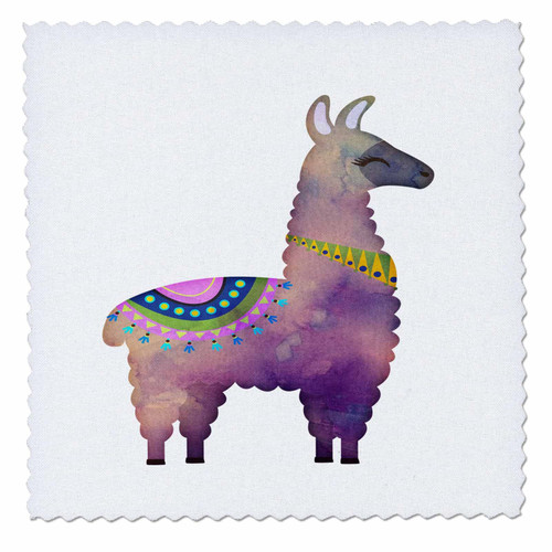 3dRose Pretty Purple Image of Watercolor Llama Illustration - Quilt Squares (qs_357055_4)