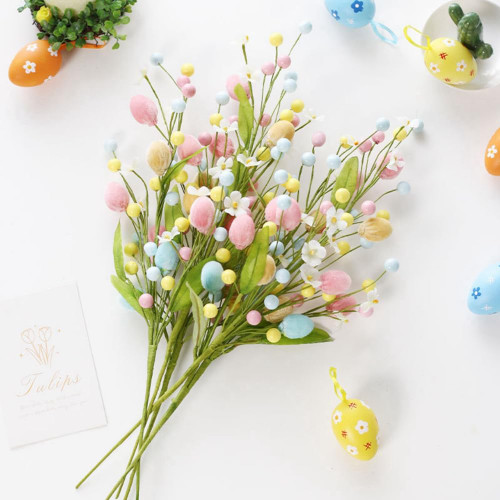 Karlsitek Artificial Easter Egg Flowers,3 Pcs 16 Inch Easter Floral Picks with Pastel Easter Eggs and Berries,Spring Floral Stems Twig Branches,Easter Arrangement Centerpiece,Easter Decorations (A)