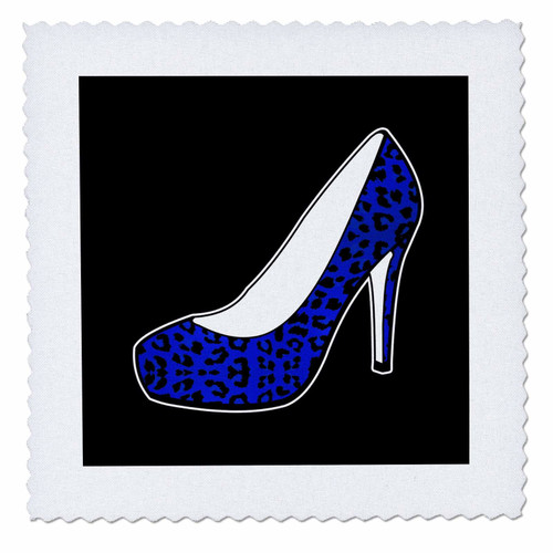 3dRose I Love Shoes - Blue Cheetah High Heel Shoe on Black - Quilt Square, 12 by 12-inch (qs_57142_4)