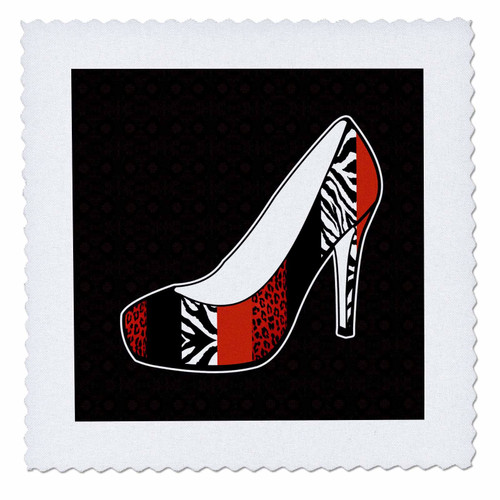 3dRose I Love Shoes - Animal Print High Heel Shoe - Red Cheetah and Zebra - Quilt Square, 12 by 12-inch (qs_57145_4)