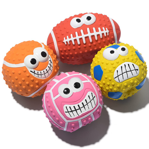 SCHITEC Squeaky Dog Ball, [4 Pack] Latex Rubber Dog Squeak Toys, 2.7'' Soft Bouncy Fetch Balls for Medium Small Pets Interactive Play