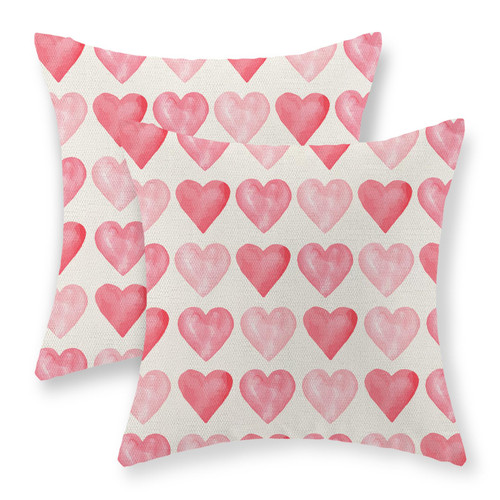 Valentines Day Pillow Covers 20x20 Set of 2, Valentines Decor Linen Pillowcase Pink Love Heart Valentines Throw Pillows Anniversary Mother's Day Decorative Outdoor Cushion Case for Sofa Couch
