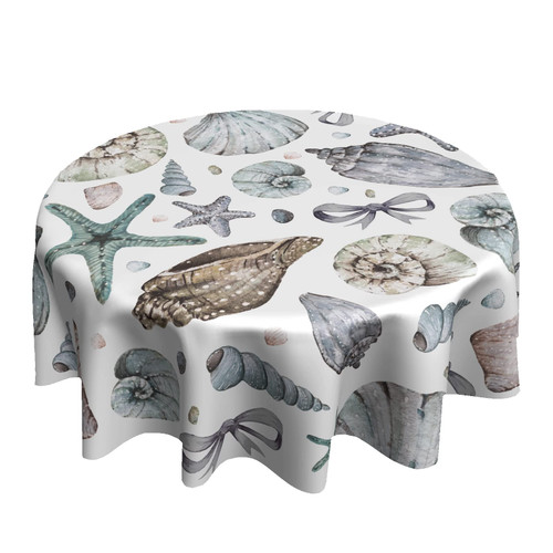 Kwlegh Nautical Coastal Round Tablecloth 60 Inch Summer Starfish Seashells Circle Table Cloth Ocean Stain Resistant Table Cover for Kitchen Dining Picnic Parties Weddings Indoor Outdoor Decor Kwlegh Nautical Coastal Round Tablecloth 60 Inch Summer Starfish Seashells Circle Table Cloth Ocean Stain Resistant Table Cover for Kitchen Dining Picnic Parties Weddings Indoor Outdoor Decor