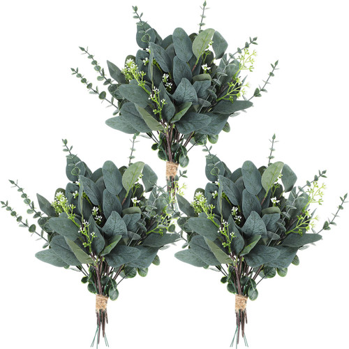 XunYee 40 Pcs Mixed Artificial Eucalyptus Leaves Stems with White Seed Eucalyptus Stems Decor Fake Eucalyptus Stems Artificial Greenery Silver Dollar Branches for Vase Wedding Home, 3 Styles
