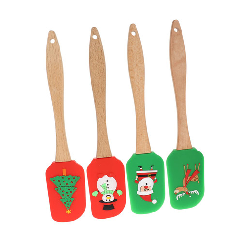 NOLITOY 4pcs Cream Spatula Christmas Baking Spatula Butter Cutter Scraper Christmas Cake Scrapers Frosting Spatula Christmas Butter Spreader Snowmen Pancake Spatula Silicone Beech Mini