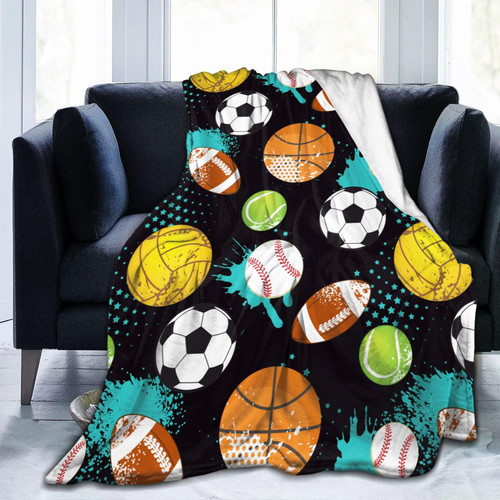 Basketball Soccer Football Baseball Tennis Throw Blanket Soft Bed Bedding Warm Cozy Plush Flannel Fleece Blankets Gifts for Kids Boys Teens, Sofa Couch Bedroom Home Decor, 50"x40"
