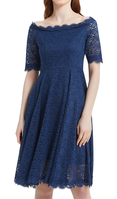 Women's Cocktail Dress Vintage Floral Lace Dresses Short Sleeve Swing Dress Off Shoulder Bridesmaid Wedding Party Blue L Women's Cocktail Dress Vintage Floral Lace Dresses Short Sleeve Swing Dress Off Shoulder Bridesmaid Wedding Party Blue L