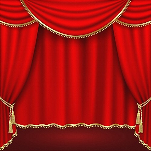 Leowefowa Vinyl 8X8FT Red Curtain Backdrop Golden Theatre Show Decoration Wallpaper Photography Background Kids Adults Photo Studio Props