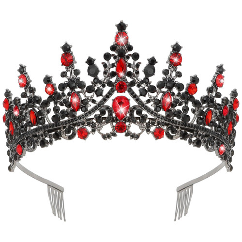 CURASA Black Tiaras for Women Red Gothic Crown for Women Girls Queen of Hearts Crown Quinceanera Tiara Princess Crowns Royal Queen Crown Baroque Vintage Crown for Halloween Costume Birthday Cosplay
