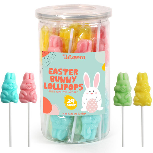 Easter Bunny Lollipops in Bulk for School and Party Favor Bag Fillers and Great for Kids Easter Basket Stuffers - Bulk Easter Candy Individually Wrapped Lollipops in Assorted Flavors, 24 Pack