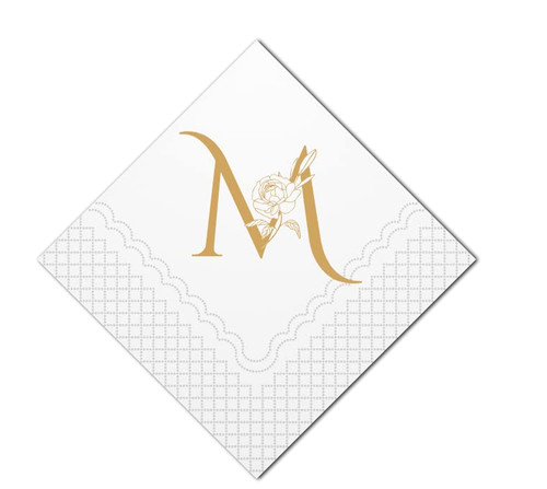 SharkBliss Monogram Cocktail Napkins, 50 Pack Gold Letter M Personalized Monogram Disposable Paper Napkin for Wedding Bridal Baby Shower Birthday Bachelor Rehearsal Dinner Table Decor 2-Ply, 5x5" (M)