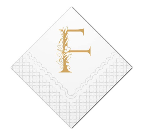SharkBliss Monogram Cocktail Napkins, 50 Pack Gold Letter F Personalized Monogram Disposable Paper Napkin for Wedding Bridal Baby Shower Birthday Bachelor Rehearsal Dinner Table Decor 2-Ply, 5x5" (F)