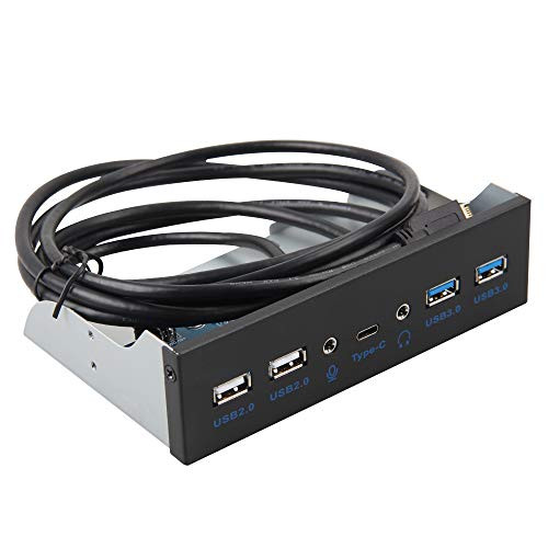 PinPle Front Panel USB Hub USB 3.0 Metal Front Drive Panel 10Gbps with 2-Port USB 3.0 2-Port USB 2.0 1- Port Type-C 1-Port HD Audio Output 1-Port Microphone Input for Desktop