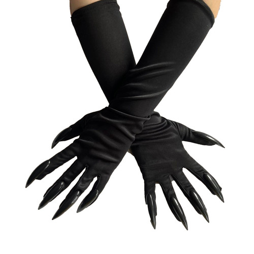 HANSAMU Halloween Costume Cat Woman Claw Gloves Paw Gloves Long Fingernails Black Party Gloves Cat Claws Halloween Prop Wolf Claws Glove Cosplay Costume?1 Pair?