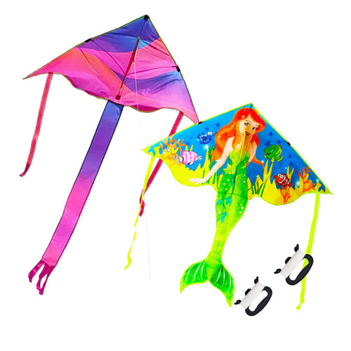 Kaidenic 2 Pack Kites Delta and Mermaid Kites Easy to Fly with Flying Lines for Kids and Adults