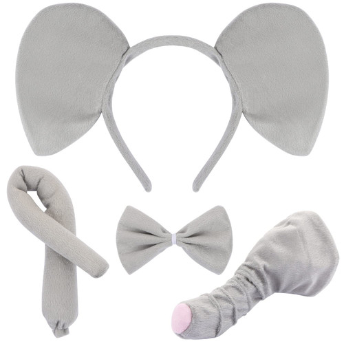 EVERMARKET 4 Pcs Elephant Costume Set, Elephant Ears Headband Elephant Nose Tail and Bow Tie, Animal Elephant Costume Accessories for Halloween Christmas Birthday Party Cosplay Masquerades