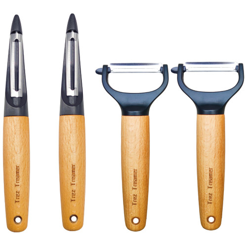 Trez Treamer 4 Pack Vegetable Peelers for Kitchen, Y Wooden Potato Peeler Set for Apple Cucumber Carrot Fruit Potatoes Veggie Peeler Bulk with Stainless Steel Blade,Dishwasher Safe