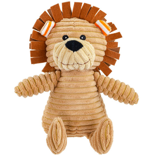 Giftable World 9 Inch Plush Pet Toy Corduroy Sitting Lion with Crinkle Ears and Squeaker