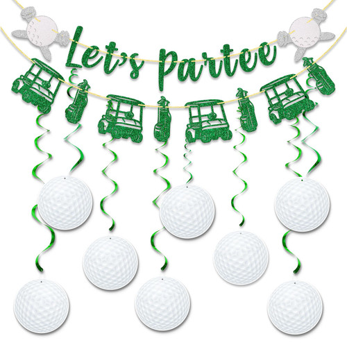 SparkDot Golf Party Decorations, Pre-assembled Let's Partee Golf Banner, Golf Ball Hanging Swirls, Golf Birthday Party Decor, Golfing Party Decor, Golf Themed Party Supplies
