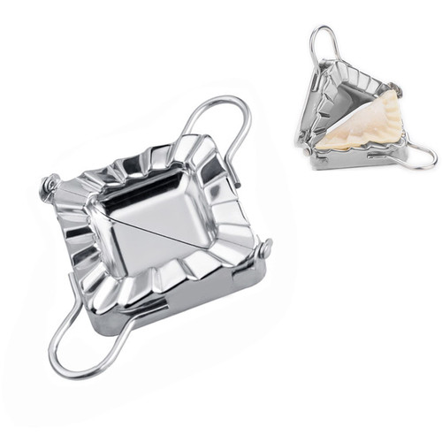 MGGi Triangle Shaped Ravioli Mold Pierogi Dumpling Maker, 3.7'' Stainless Steel Small Goya Empanada Press Mold, Mould Crimper, Wraper Dough Cutter - for Mini Pie Chinese Pastry, Silver