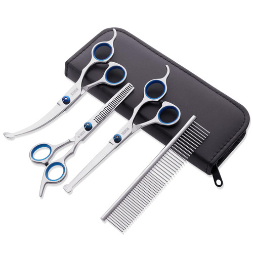 SCEDREAM Dog Grooming Scissors for Dogs with Safety Round Tips, 5 in 1 Dog Scissors for Grooming, Curved Dog Grooming Scissors,Professional Pet Grooming Shears Set for Dogs and Cats SCEDREAM Dog Grooming Scissors for Dogs with Safety Round Tips, 5 in 1 Dog Scissors for Grooming, Curved Dog Grooming Scissors,Professional Pet Grooming Shears Set for Dogs and Cats