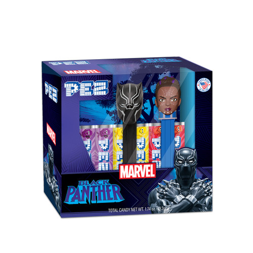 PEZ Candy Black Panther Gift Set (Includes Black Panther and Shuri PEZ Dispensers + 6 Candy Refills), Orange, Twin Pack Gift Set