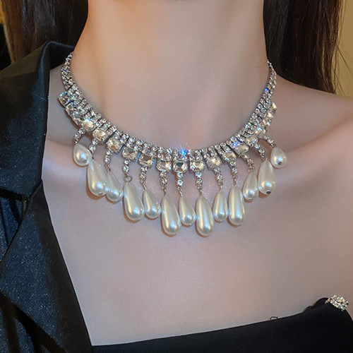 Octwine Dainty Layered Necklace Pearls Rhinestones Tassel Choker Necklaces Silver Chain Jewelry Prom Party Catwalk Exaggeration Necklace for Women and Girls Octwine Dainty Layered Necklace Pearls Rhinestones Tassel Choker Necklaces Silver Chain Jewelry Prom Party Catwalk Exaggeration Necklace for Women and Girls