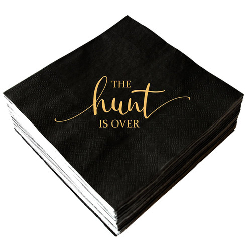 50 pcs The Hunt Is Over Wedding Napkins, Black and Gold Party Cocktail Napkins for Wedding/Bridal Shower/Bachelorette/Engagement, Paper Napkins for Guest Reception Beverages Table Decorations