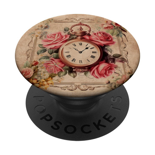 Retro Watercolor Flowers Vintage Clock PopSockets Standard PopGrip