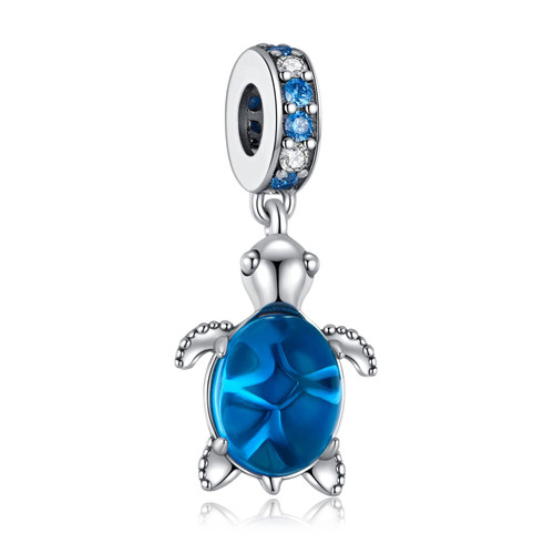 Alstade Blue Cute Sea Turtle Dangle Charm 925 Sterling Silver Charms fits Bracelets and Necklace Pendant Bead Charms Jewelry Gift for Women Girl Family Friends