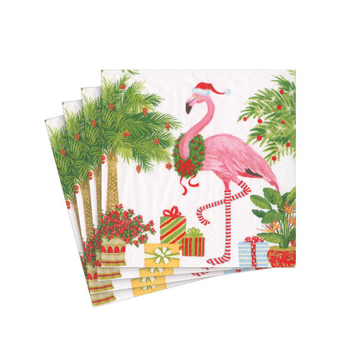 Christmas Flamingos Paper Cocktail Napkins - 40 Per Box