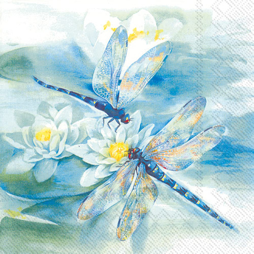 Abbott Collection 89-LPN-DP-3000 Large Dragonfly Napkin. 20 Pack, 6.5"SQ, Pale Blue
