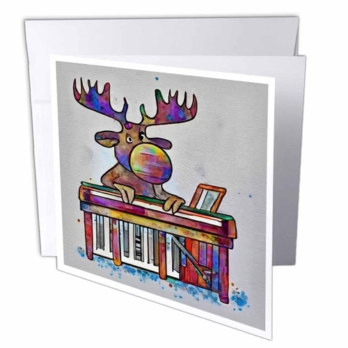 3dRose Cute funny Moose Playing Piano Music Musical Cubism Art - Greeting Cards (gc-385375-5)