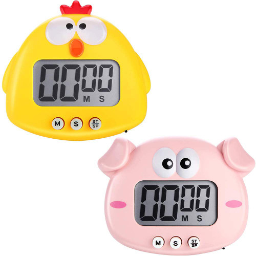 Petersty 2 Pieces Kitchen Timer Animal Digital Countdown Timer Magnetic LCD Display Timer for Cooking Kids