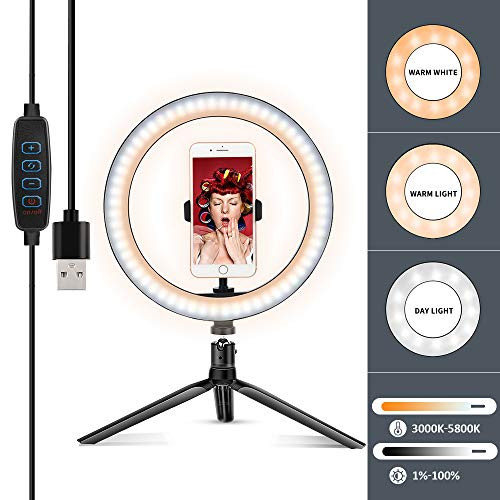 LED Ring Light 10" with Tripod Stand &Cell Phone Holder for YouTube Video& Streaming, Makeup Ring Light Dimmable for Photography Lighting, Selfie with 3 Light Modes & 10 Brightness Level(10"),compati
