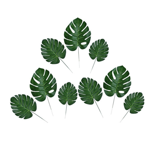 TOPPERFUN 36pcs Turtle Leaf Birthday Decorations Leaves Faux Monstera Plant Faux Monstera Leaves Palm Leaves Decor Faux Palm Fronds Monstera Stems Artificial Monstera Leaf
