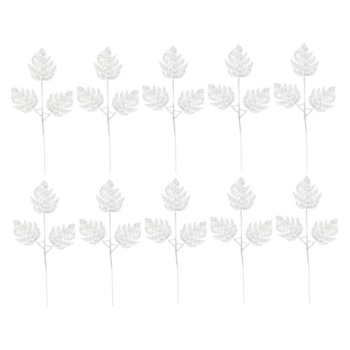 PRETYZOOM 10pcs Christmas Leaf Pine Needles Picks Outdoor Christmas Xmas Leaves Picks Dining Table Decor Christmas Floral Picks Stems Glitter Powder Hollow Out Decorative Leaves