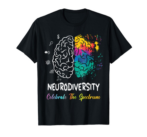 Neurodiversity Autism Spectrum ASD ADHD Rainbow Brain T-Shirt