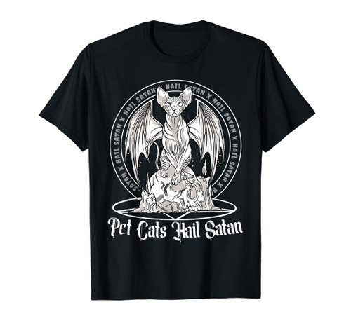 Pet Cats Hail Satan Occult Satanic Cat Demonic Pentagram T-Shirt