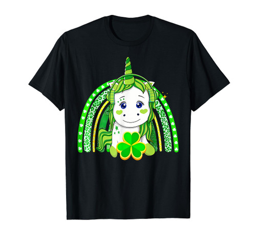 Unicorn Happy St Patricks Day Irish Rainbow Shamrock Kid T-Shirt