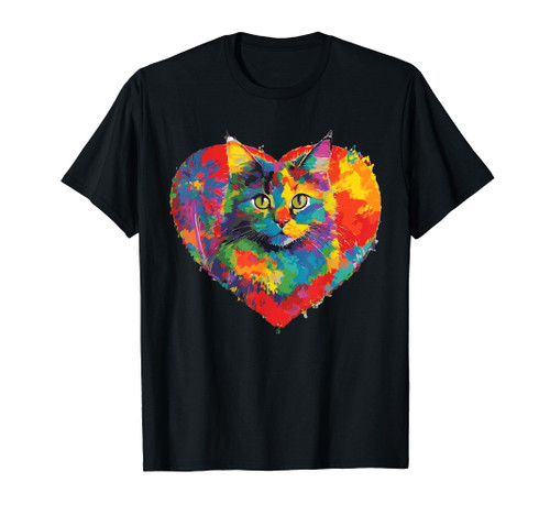 Hand Drawing Cat Lover Colorful Rainbow Cute Kitty Kitten T-Shirt