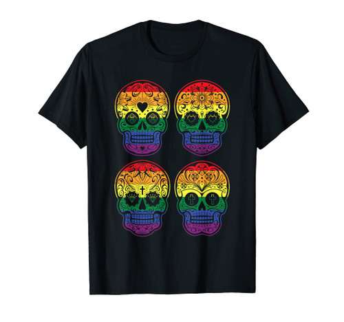 Rainbow Sugar Skull Dia De Los Muertos LGBT-Q Pride Mexican T-Shirt