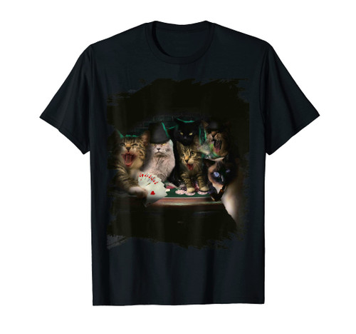 Cats Playing Poker Cat Kitty Cards Player Gambling Funny T-Shirt
