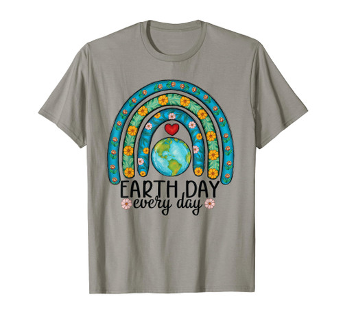 Earth Day Everyday Rainbow Heart Teacher T-Shirt